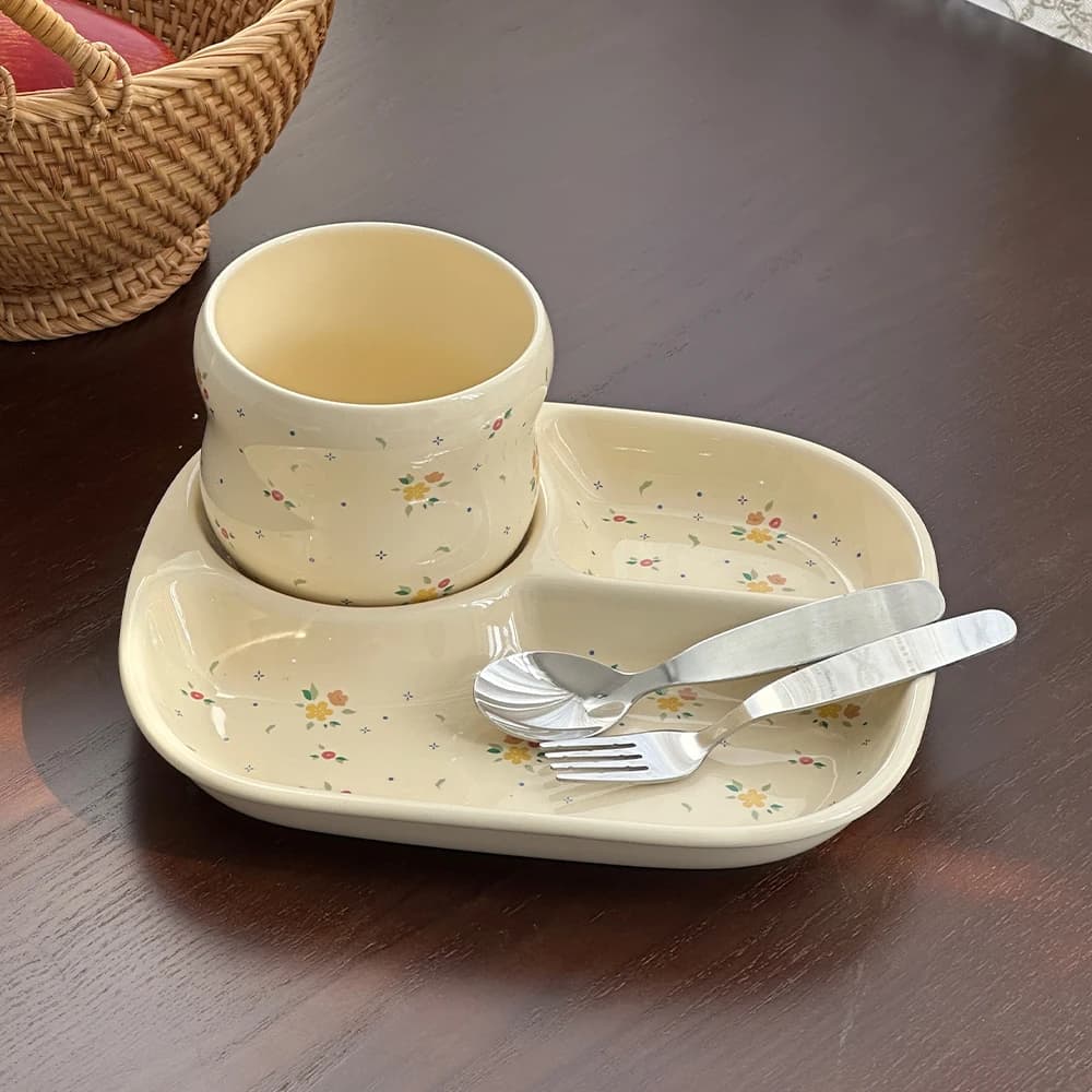 Ceiling plates with floral print Light and aesthetic luxury breakfast dishes for home Kitchen utensils for weight loss