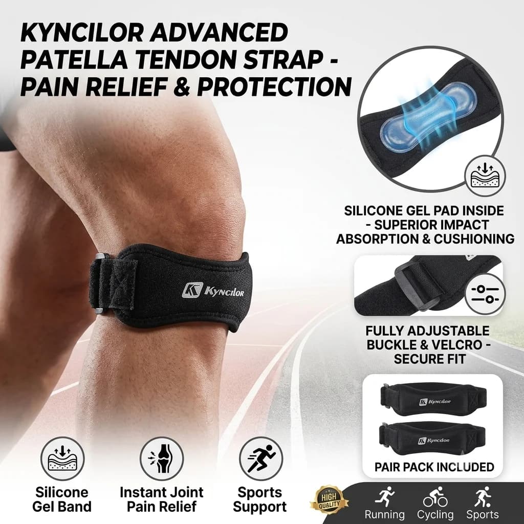 2PCS Patella Kneecap Band Adjustable Silica Gel Knee Tendon Strap Protector Knee Pad Running Sports Cycling Gym Knee Support