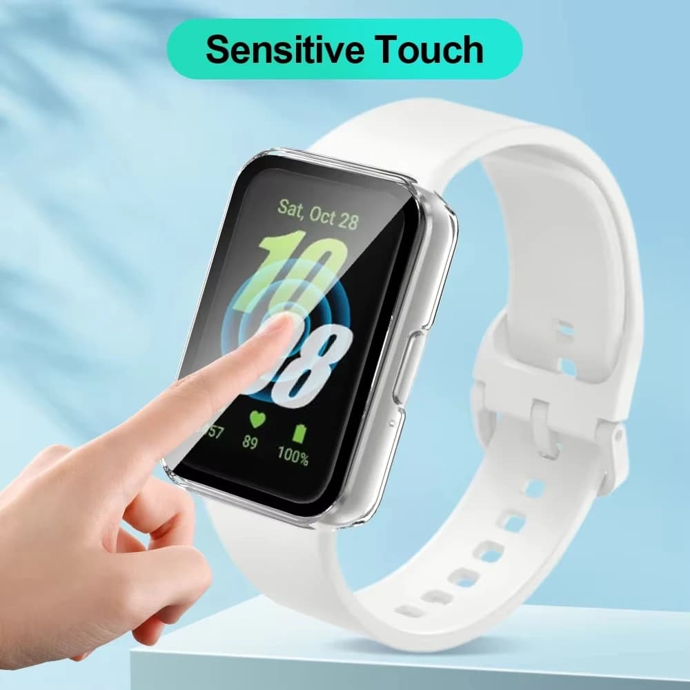 2 pcs transparent glass + case for Samsung Galaxy Fit 3, tempered glass screen protection for smartwatch, shockproof Galaxy Fit 3