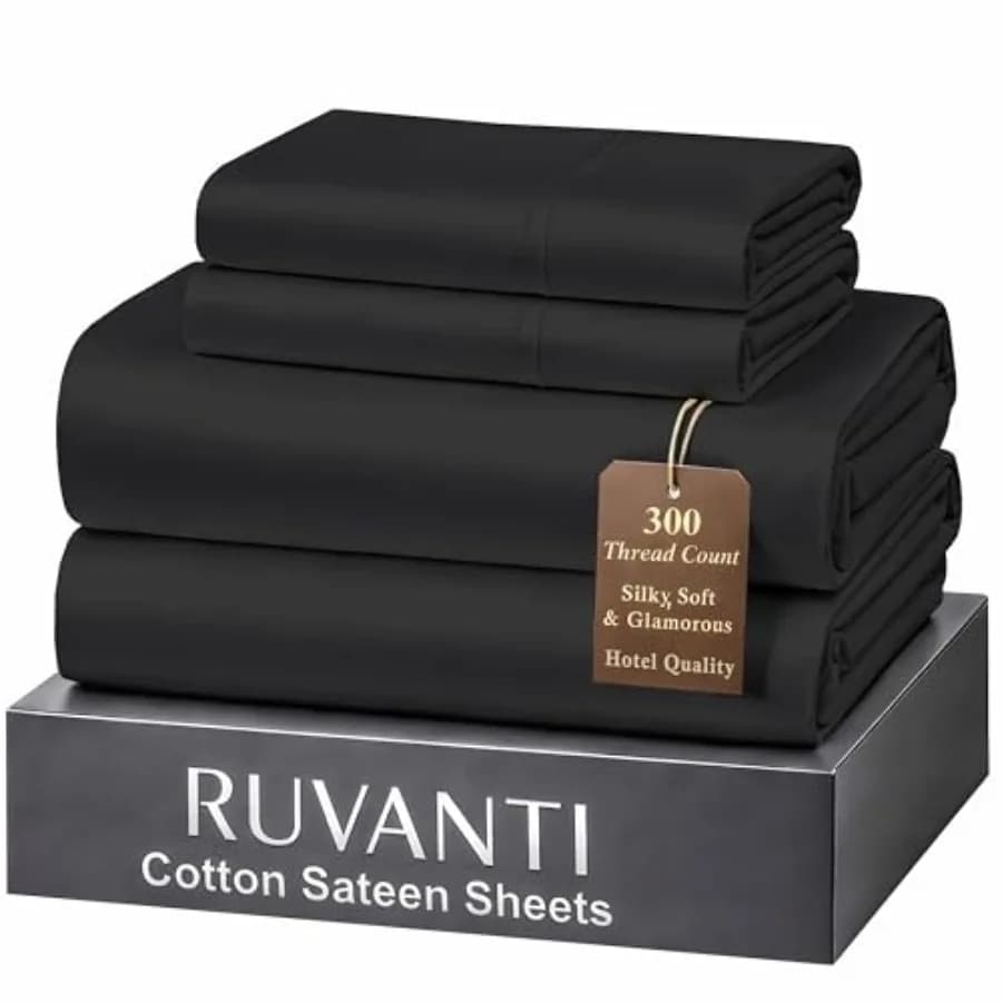 Set di Lenzuola 100% Cotone - 300 Fili, Morbide e Setose, Tessuto Satinato, Leggere e Traspiranti, Tasca Profonda 16 Pollici