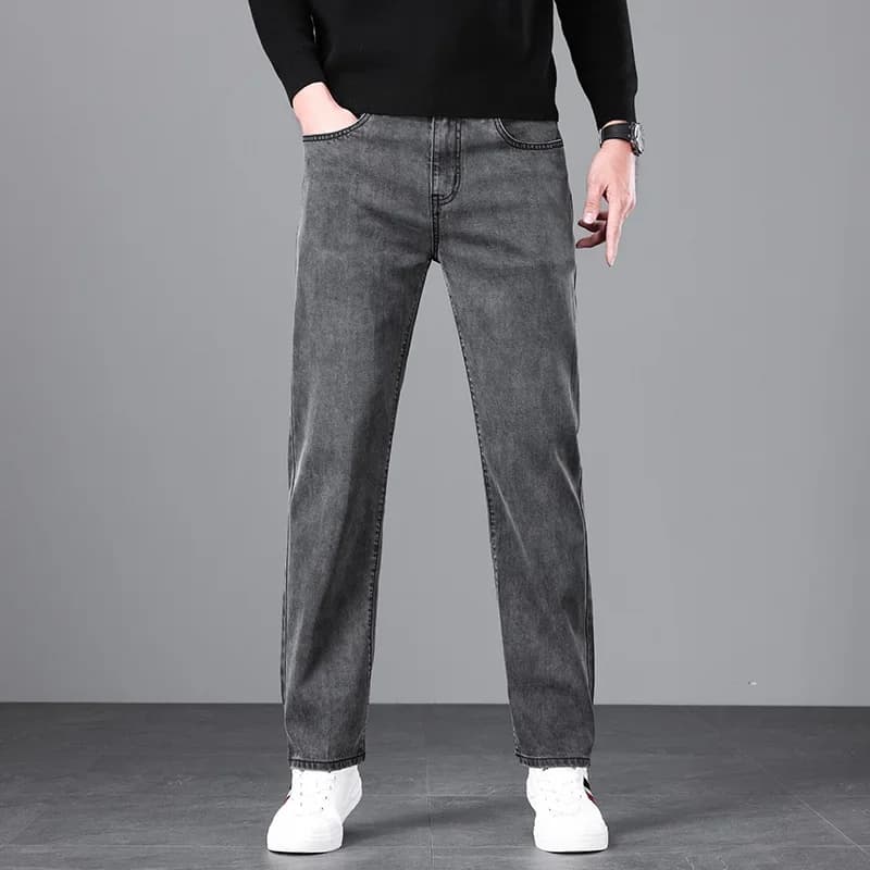 Autumn New Men's Fashion Baggy Jeans Gray Black Stretch Straight Classic Versatile Casual Comfortable Denim Trousers Male