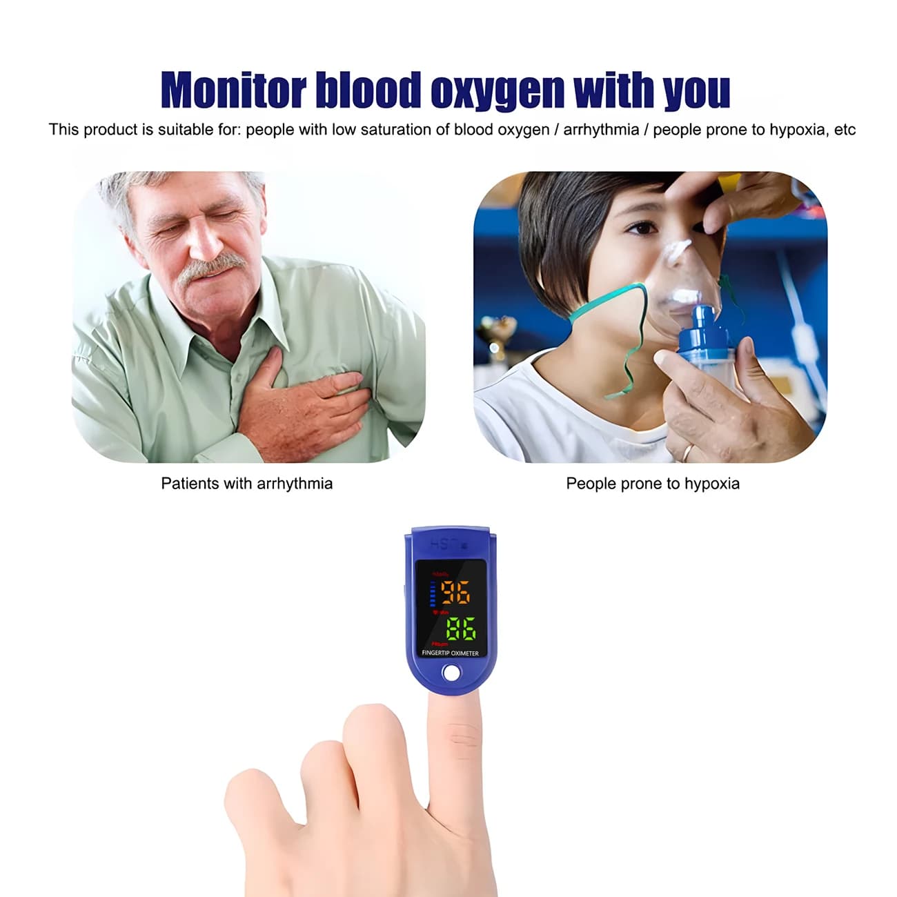Pulse Oxygen Saturation Monitor in Blood SpO2 with Heart Rate Measurement Portable LED Display without Battery
