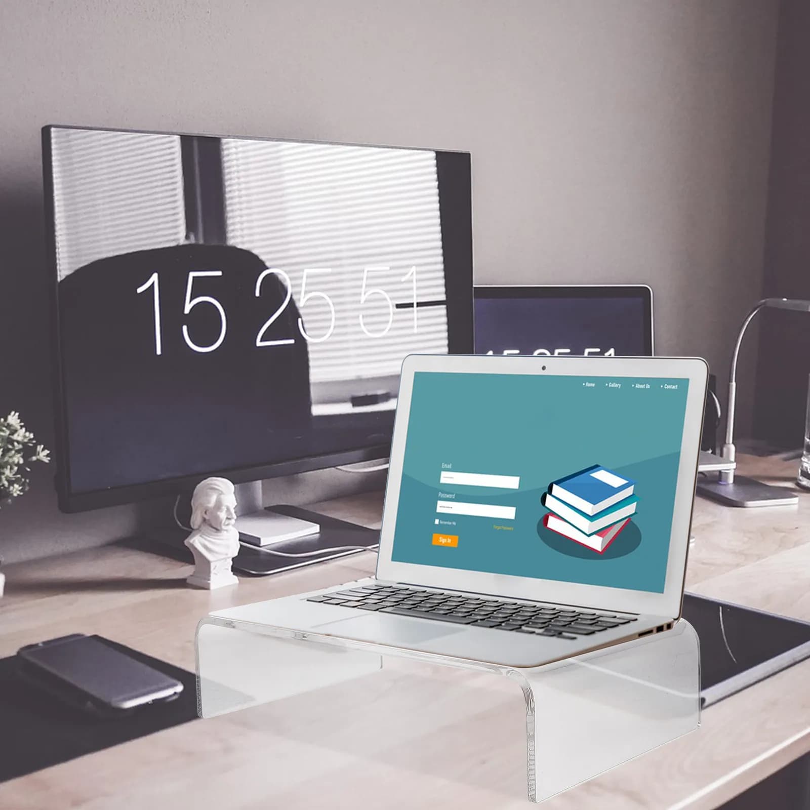Supporto per Monitor in Acrilico Trasparente, Stand Ergonomico per Computer, Rialzo per Schermo Desktop, Migliora la Postura, Supporto per Computer con Spazio di Archiviazione