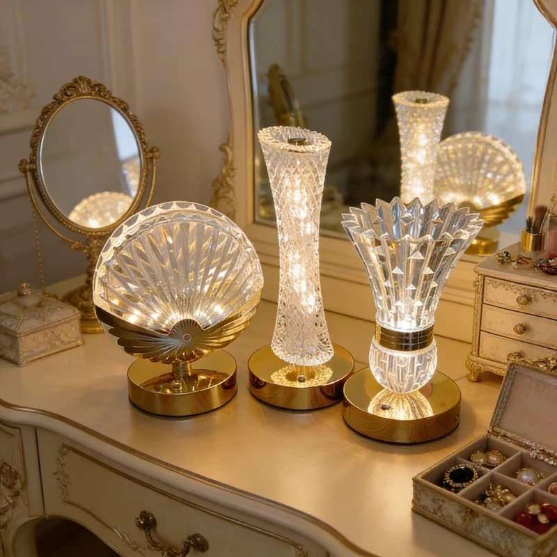 Lampada da tavolo moderna in cristallo, luce da comodino per camera da letto, luce notturna con controllo touch, lampada d'atmosfera romantica per l'arredamento della casa