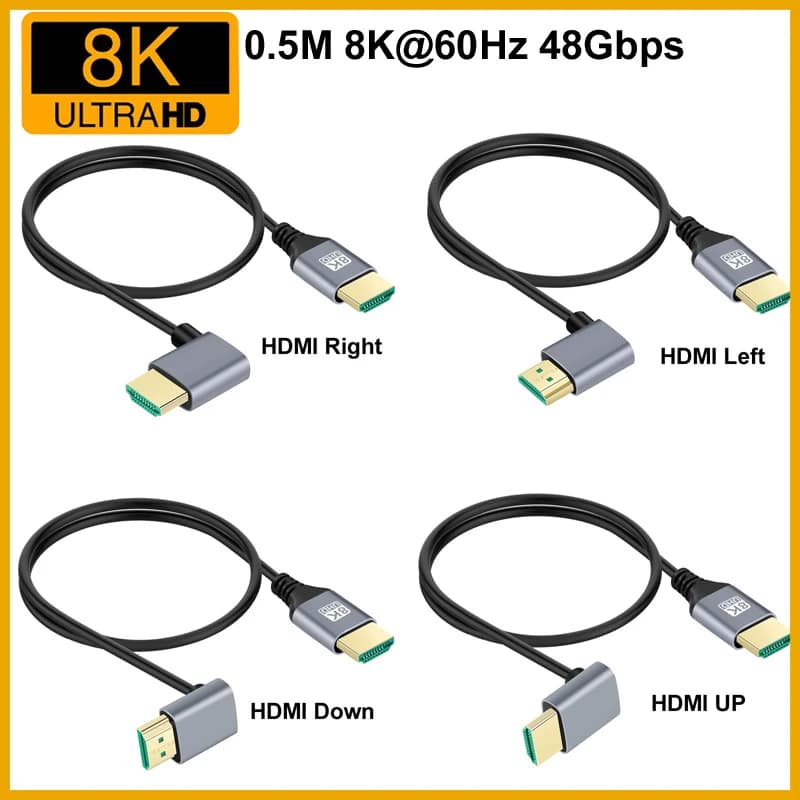 Nylon HDMI 2.1 Cable 48Gbps 8K60Hz 4K120Hz HDR Male Straight 4-Way Elbow Cord for PS5 Switch TV Laptop Projector