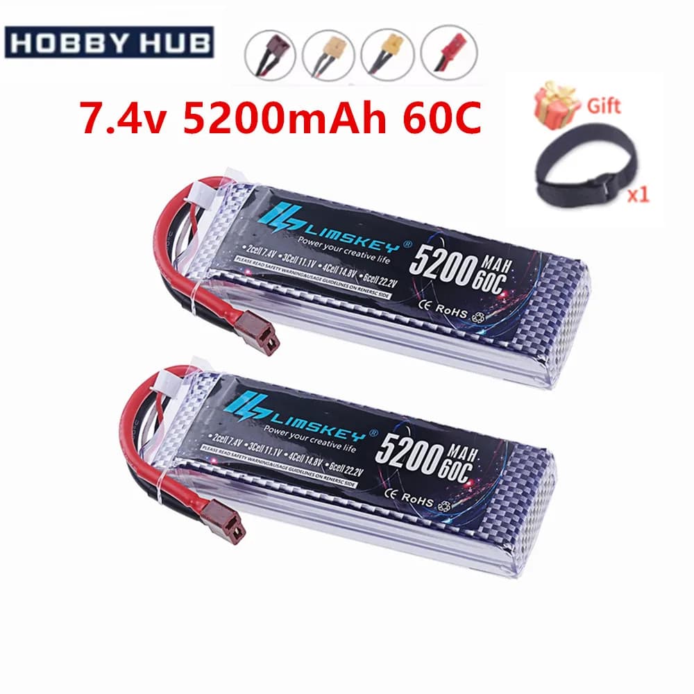 Batteria Lipo 7.4V 5200mAh 60C per RC Drone Elicottero Auto FPV Parti di Barche 2s 7.4v Batteria Ricaricabile con Deans T XT60 KET-2P
