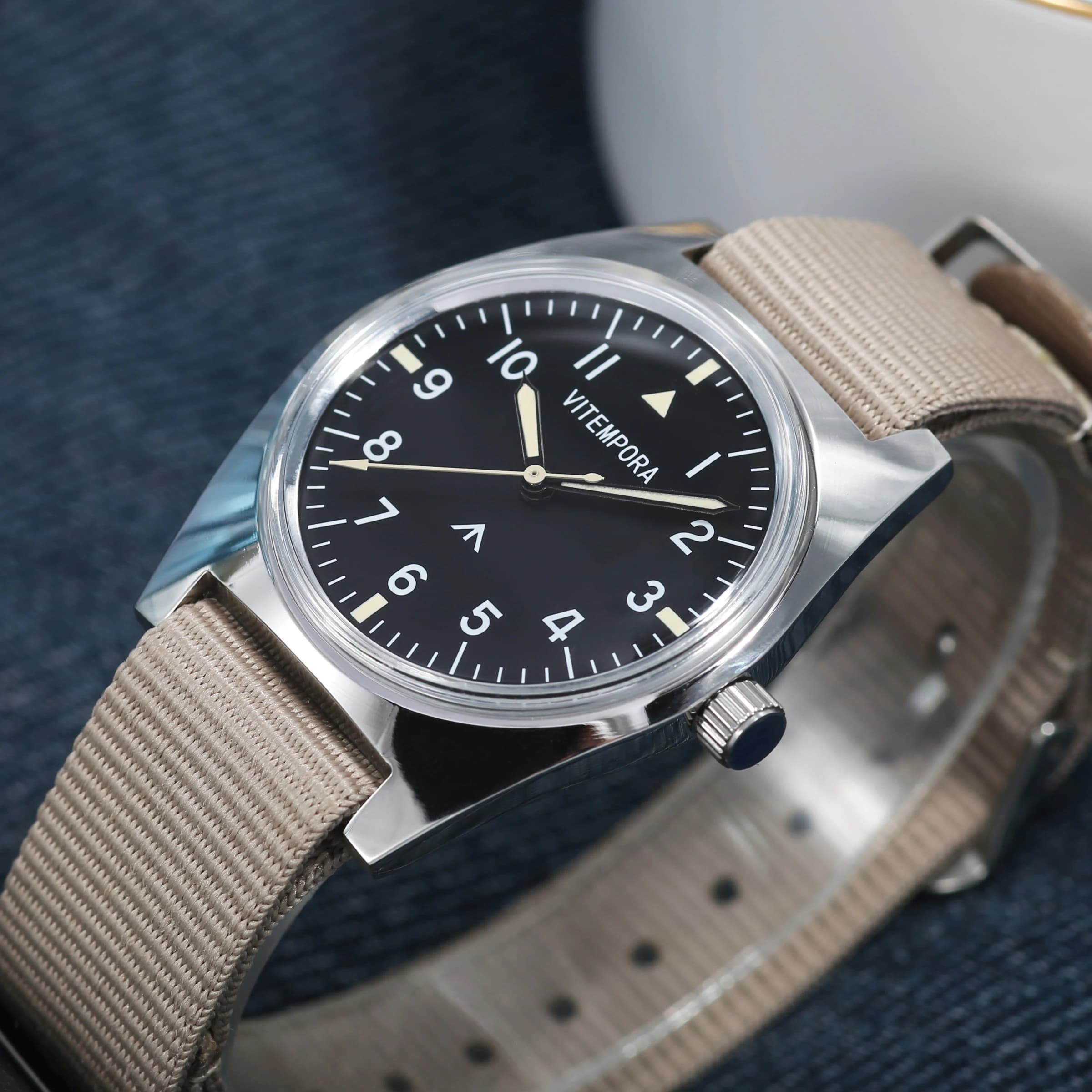 VITEMPORA 36mm Small Dial Pilot Watch Men Manual Mechanical Stainless Steel Waterproof Vintage Dress Watch