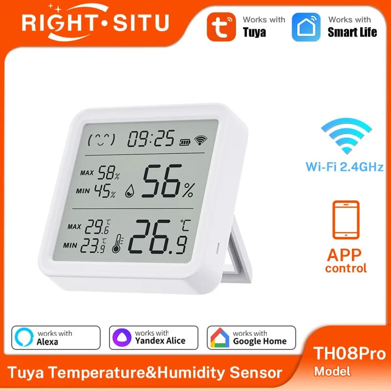 Termometro e Igrometro WiFi Tuya con Retroilluminazione, Sensore di Temperatura e Umidità, Controllo Remoto tramite APP, Compatibile con SmartLife, Yandex e Alexa