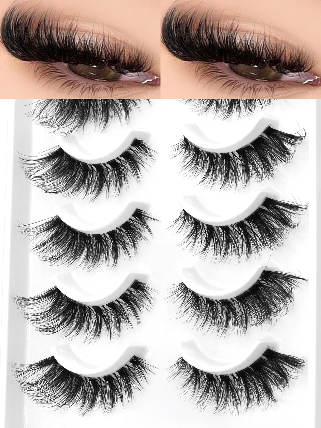VELTRINAY New Natural Look 5 Pairs 3D Faux Mink Lashes Fluffy Cat Eye Lashes Manga Lashes Clear Band Lashes Fake Eyelashes