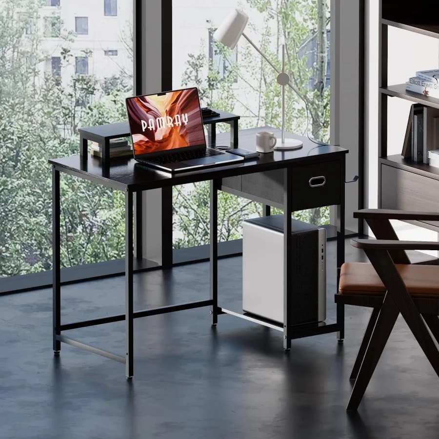 Computer Desk 39 Inch with Monitor Support, Small Home Office Desk with Nonwoven Fabric Storage Box, Studio and Writing Table