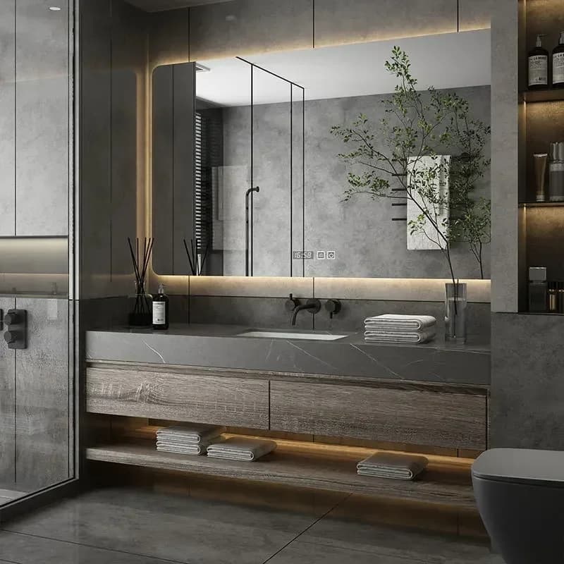 Under Sink Bathroom Furniture Minimalist Bathroom Cabinet Integrated Rock Plate Ceramic Washbasin Bathroom Vanity Cabinets