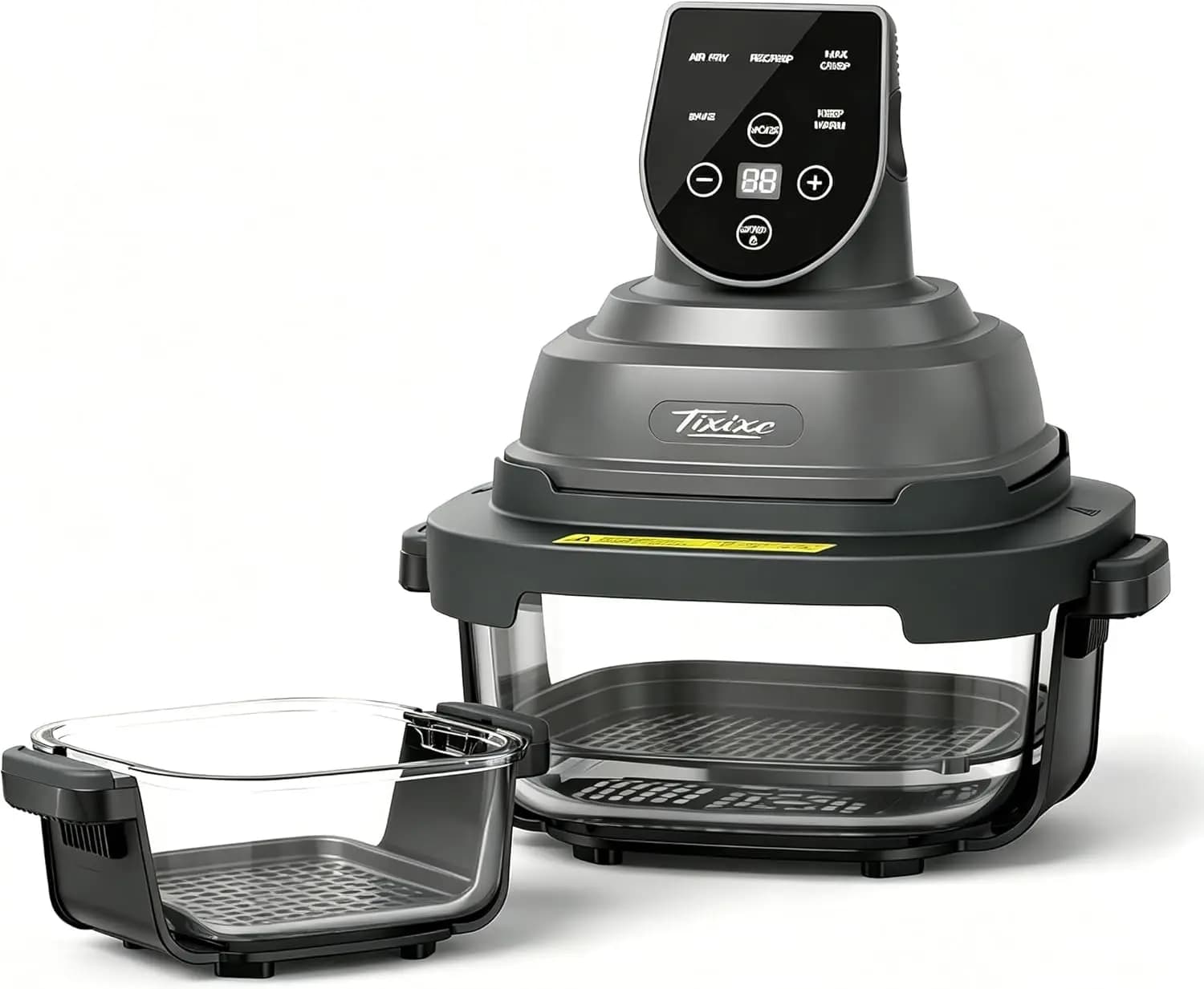 Friggitrice ad Aria 5-in-1 in Vetro per Cucina Sana Senza Olio, Fornello da Banco Portatile da 1500W con Ciotola in Vetro da 4QT e 6 Tazze, Non Tossico