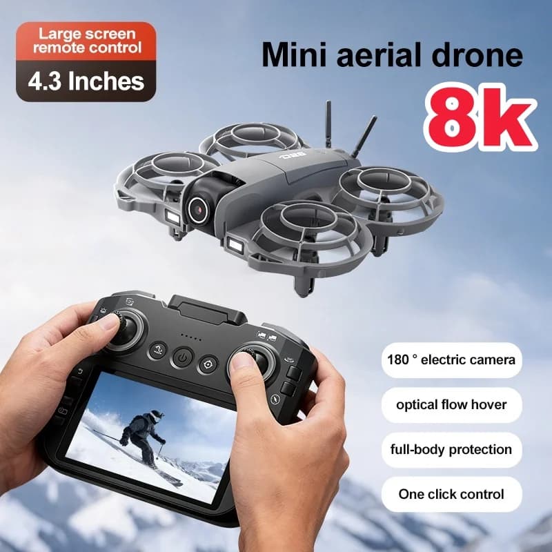 Drone RC con WiFi FPV e Schermo Grande da 4,3 Pollici, Quadricottero con Doppia Fotocamera 8K a 180 Gradi, Telecomando e Funzione di Commutazione Ottica