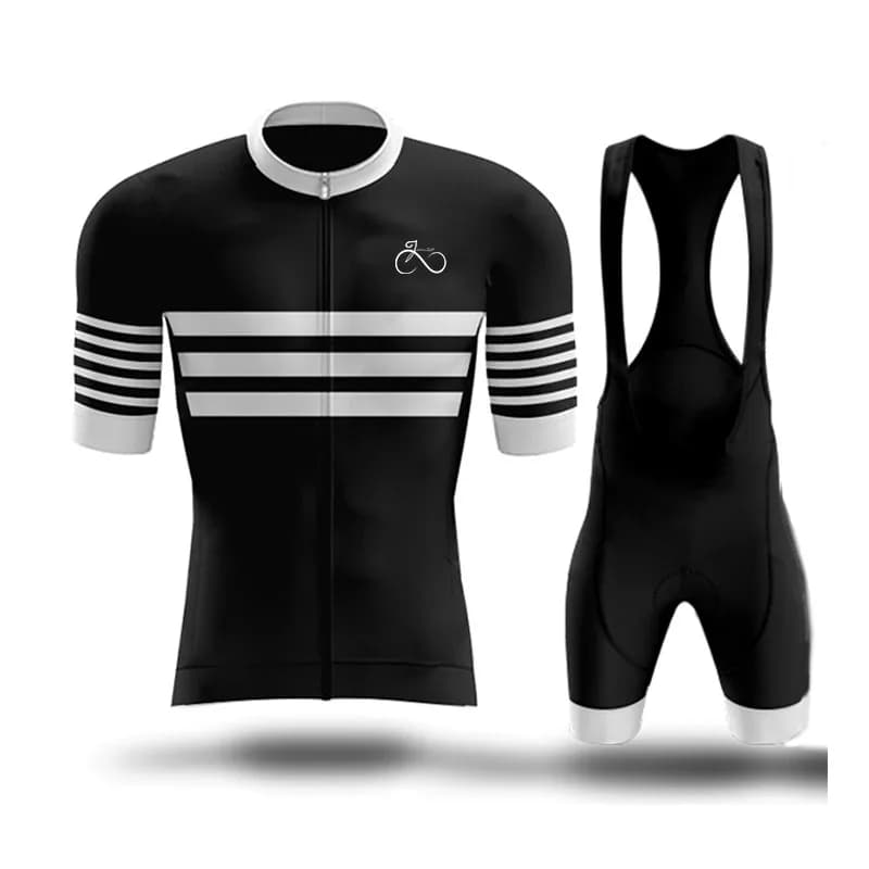 Maglia da ciclismo da uomo nera Pantaloncini da bici da strada Pantaloncini da ciclismo a maniche corte con cerniera intera Set di maglie da ciclismo estive traspiranti
