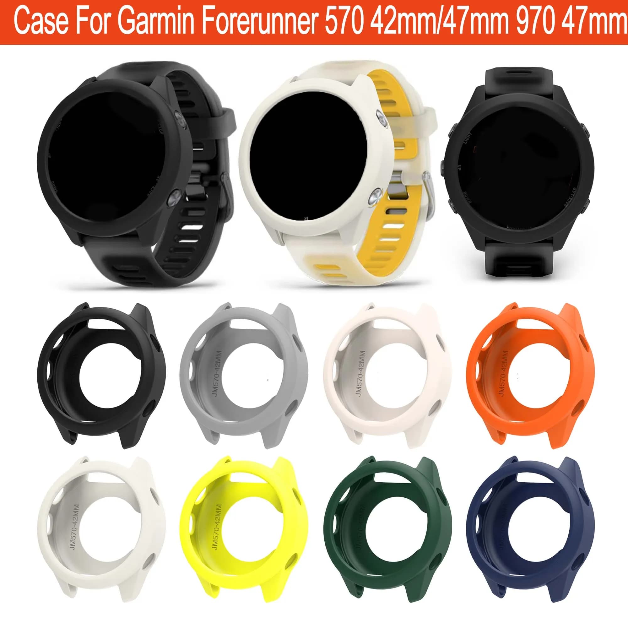 Silicone Case Compatible with Garmin Forerunner 570 42mm 47mm,Protective Cover Shell for Forerunner 970 Smartwatch