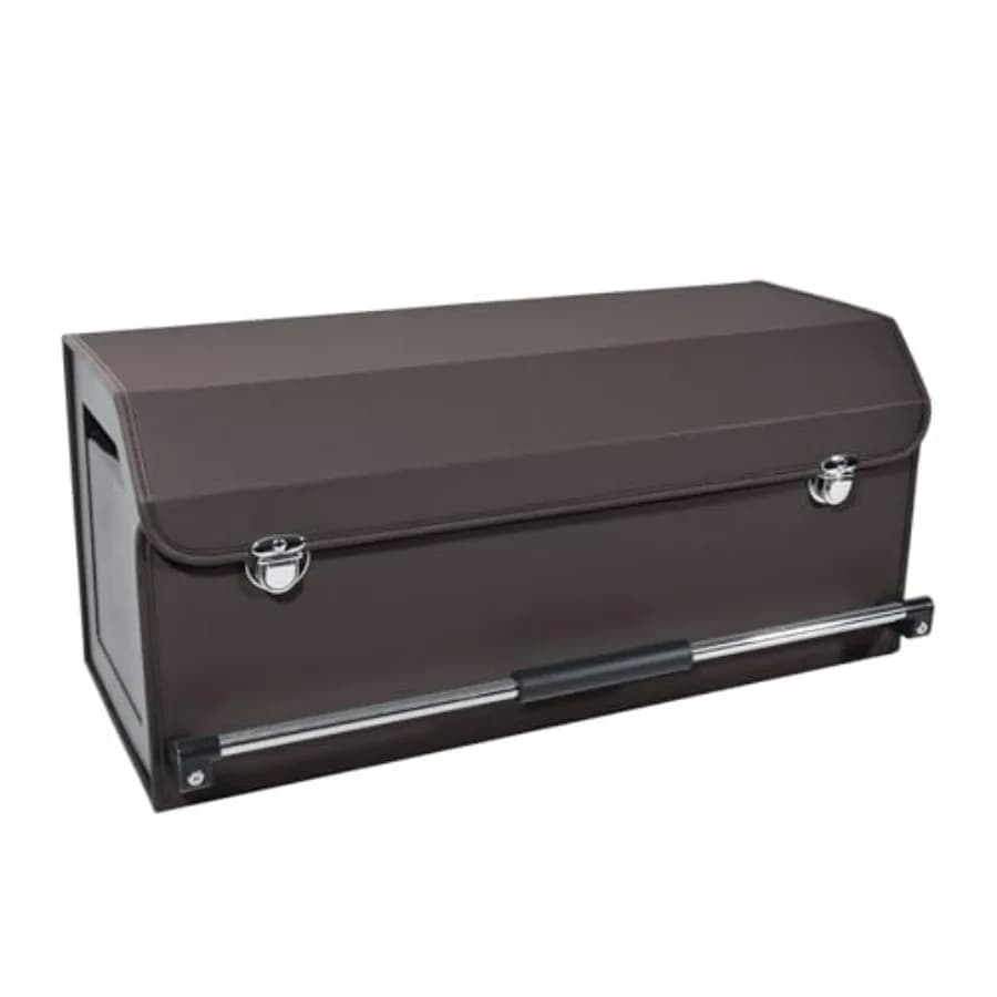 Organizer per bagagliaio auto per SUV, camion, berlina, furgone con coperchio, maniglia robusta, organizer pieghevole, marrone, 27,1 x 11,4 x 12,2 pollici