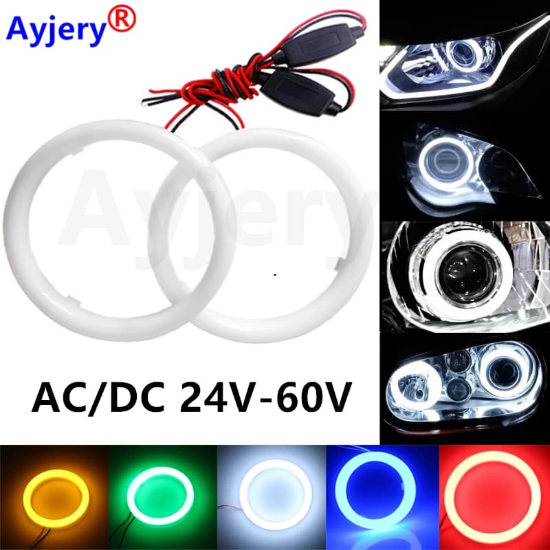 1 PZ 24 V-60 V COB Angel Eyes With Cotton Gum 60mm 70mm 80mm 90mm 95mm LED Headlight Car Lights 100mm 110mm 120mm