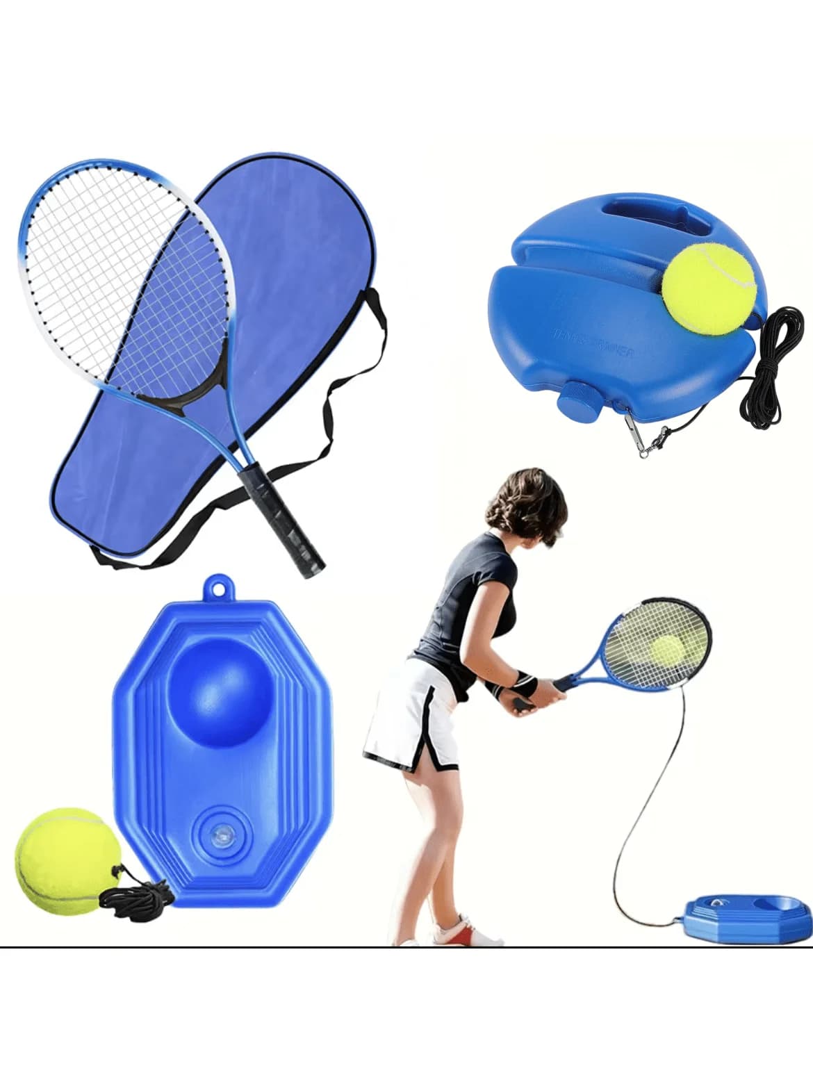 1 set di allenatore da tennis con palla da rimbalzo e corde da allenamento, adatto per l'allenamento di tennis indoor e outdoor