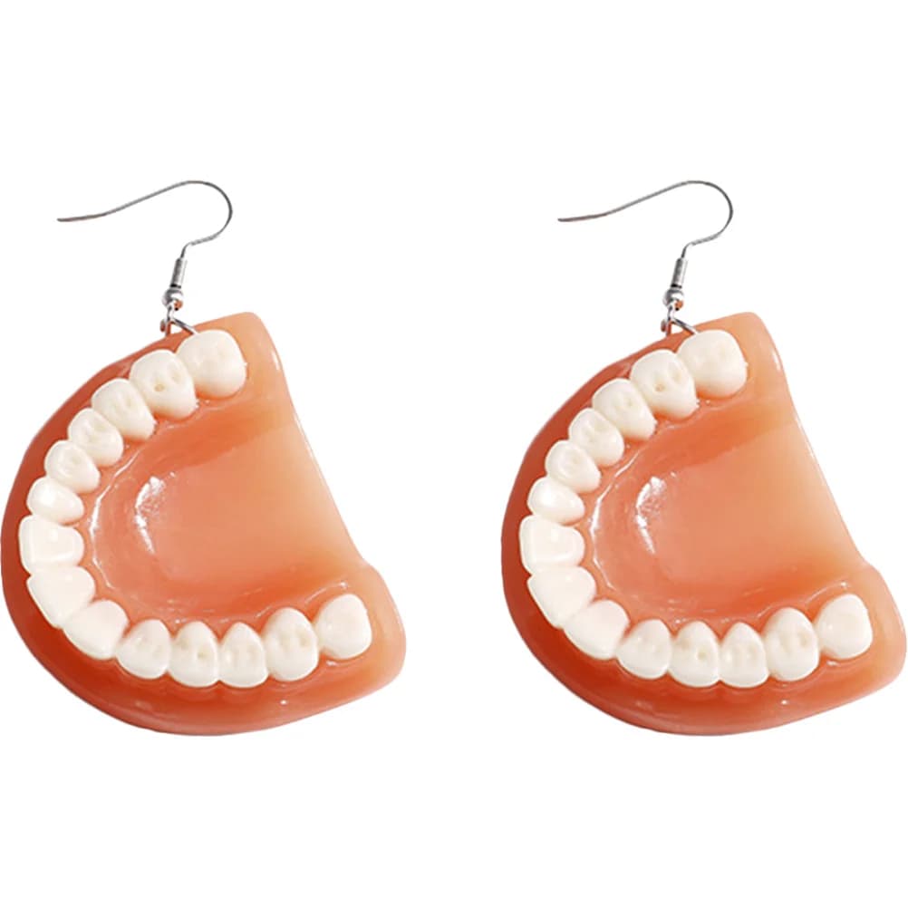 1 paio di orecchini pendenti divertenti a forma di denti finti, gioielli per donna, ciondoli alla moda strani e divertenti per feste e spiaggia