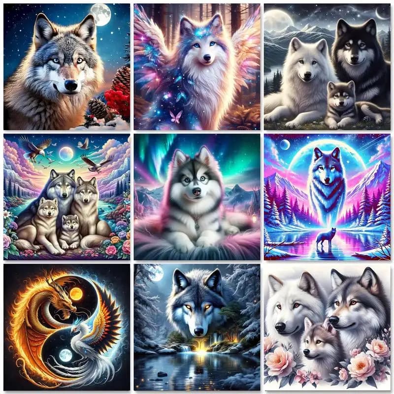 GATYZTORY Diamond Mosaic Wolf Animal Full Square Round Diamond Painting Dog DIY Embroidery Rose Flower Handmade Hobby