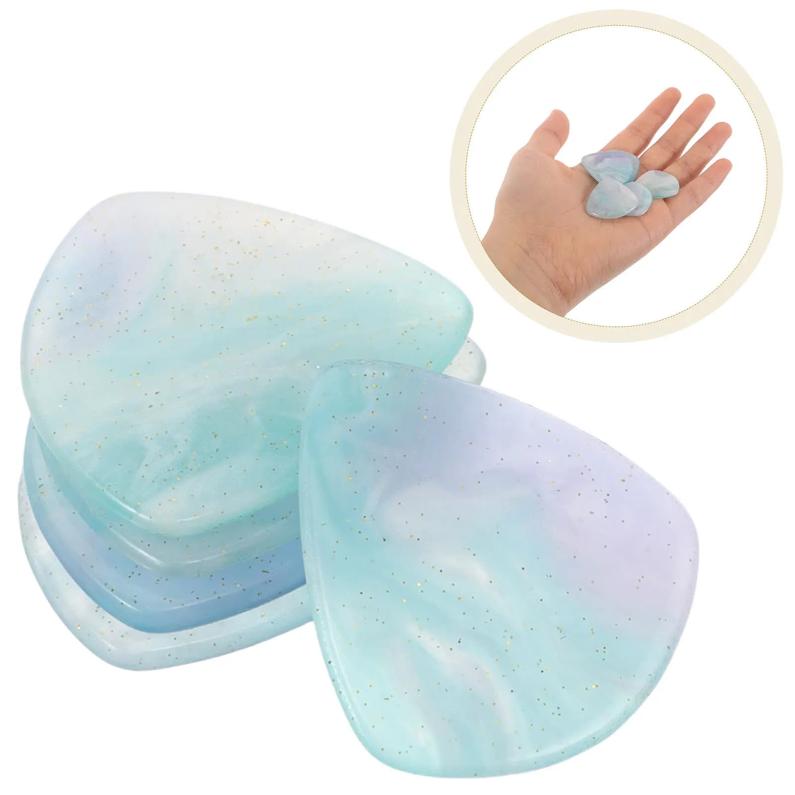 Plettri per chitarra in resina naturale, 5 pezzi, design a cuore, blu traslucido, leggeri e robusti, per suonare basso elettrico acustico