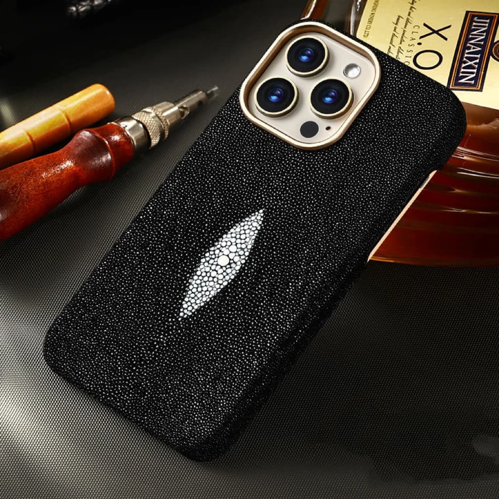 Genuine leather crocodile print iPhone case, pearl fish skin protective cover