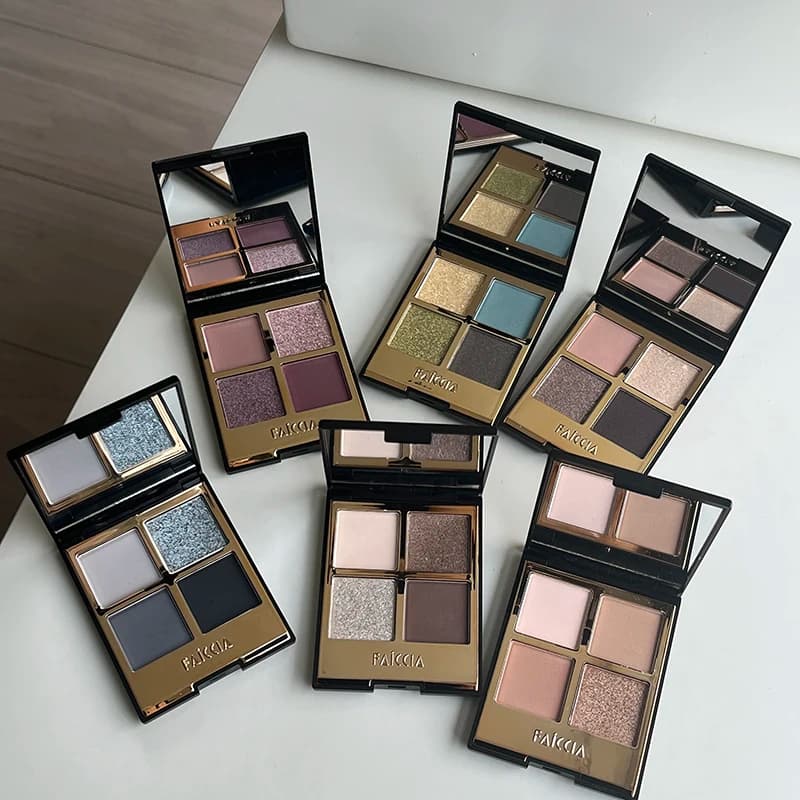 FAICCIA Palette di ombretti a quattro colori Trucco quotidiano Ombretto fumoso e scintillante Liscio Fine Trucco originale Cosmetici Bellezza