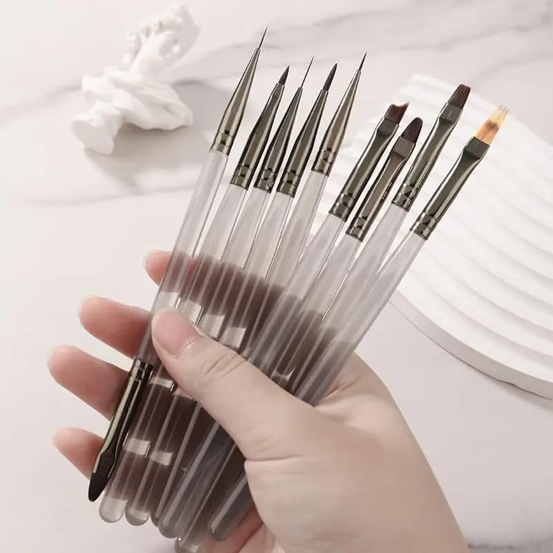 9 Pcs Nail Brush Nail Art Brushes Set, Nails Stuff Art Supplies Tools with Drawing Painting Pen for Extension Gel Polish Liner Dotting, DIY Manicure Tool for Home Salon Use, Grey