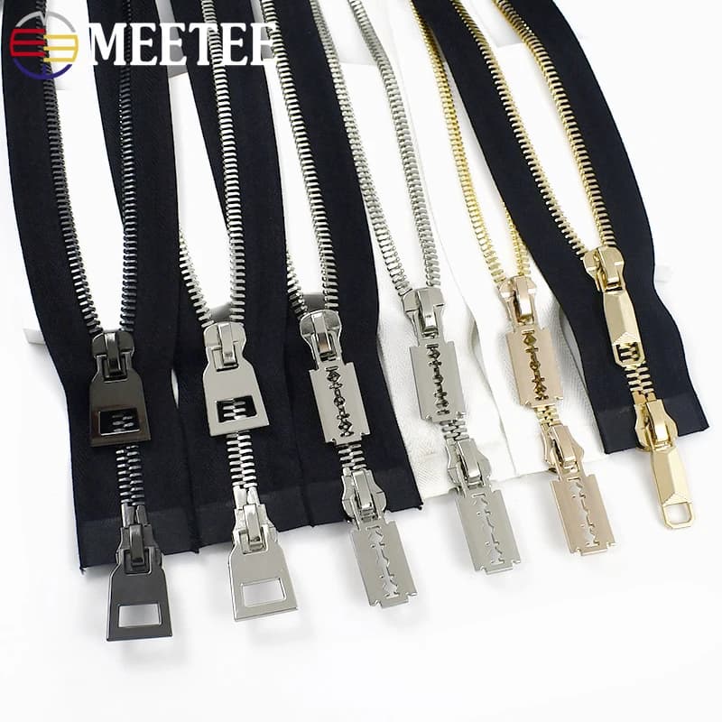 Meetee 1 pz 85/100/120cm 10 # cerniera in metallo doppia apertura a due vie grandi cerniere per piumino cappotto cerniere per cucire kit di riparazione fai da te Zip