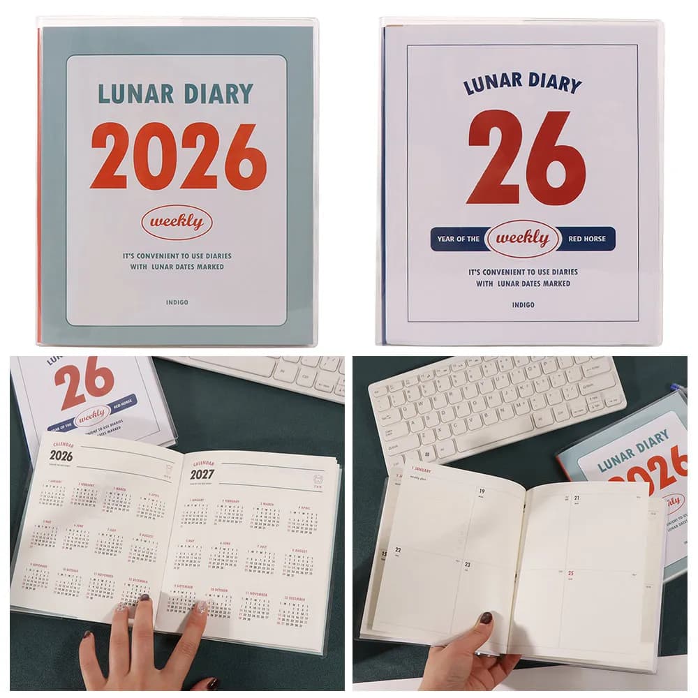 2026 Schedule Life Planner Book Minimalist Retro Student Study Diary Planner PVC Hardcover Journal Notebook Monthly Reflections