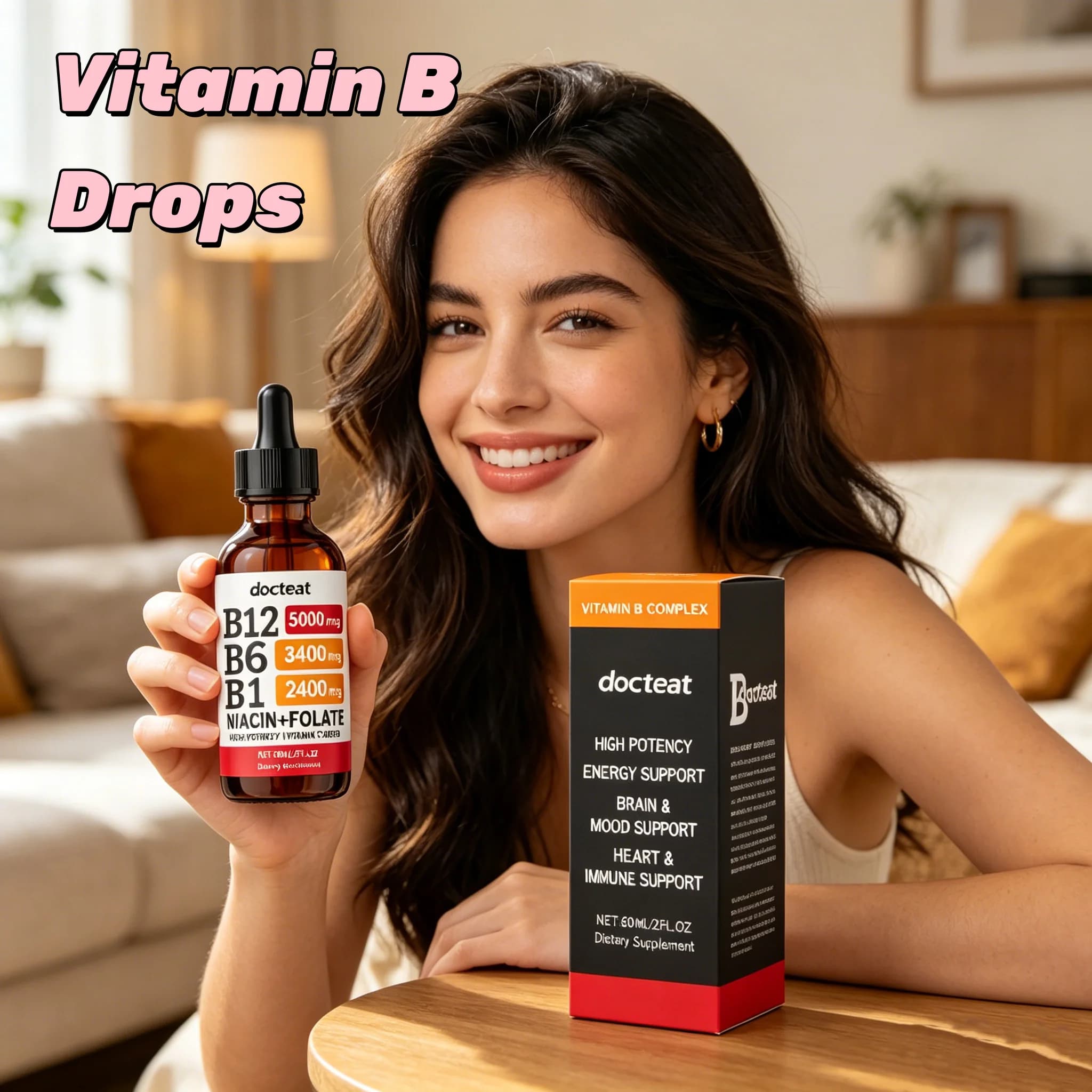 Vitamin B Complex Liquid Drops Folate Biotin Fast Absorb Sublingual Vegan Energy Brain Immune Nerve Metabolism Support for Adult