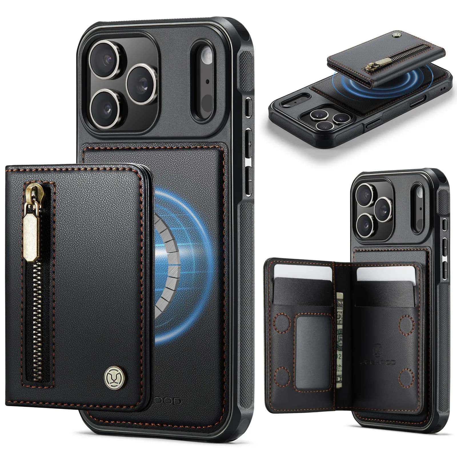 Custodia per telefono a portafoglio in pelle staccabile magnetica per Magsafe per iPhone 17 Air 16 15 14 Plus 13 12 Pro Max Slot per carte Cover