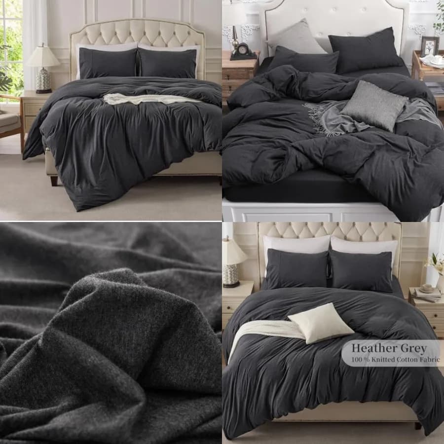 Set Copripiumino in Maglia Jersey 100% Cotone T-Shirt Super Morbido e Confortevole, Set Biancheria da Letto 3 Pezzi con Chiusura a Cerniera