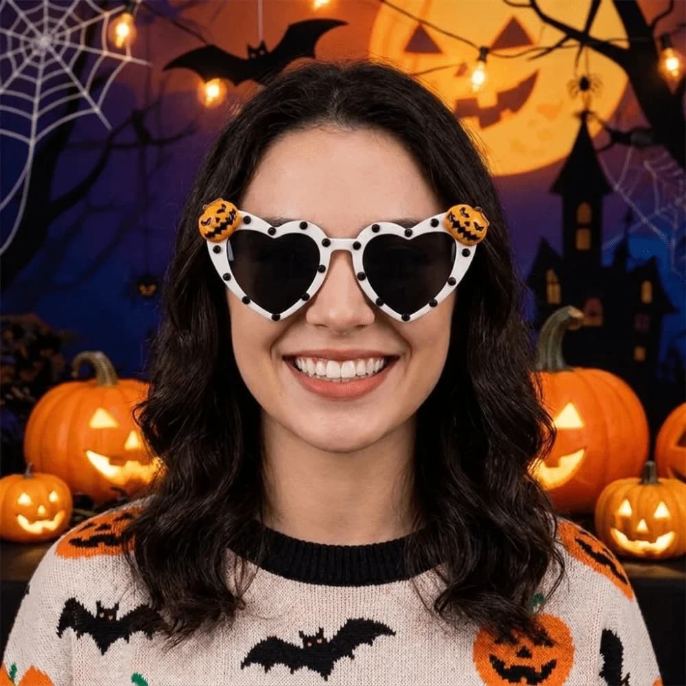 Funny Halloween Heart Pumpkin Glasses Creative Plastic Bat Shaped Sunglasses Cartoon Heart Shaped Glasses Halloween Party