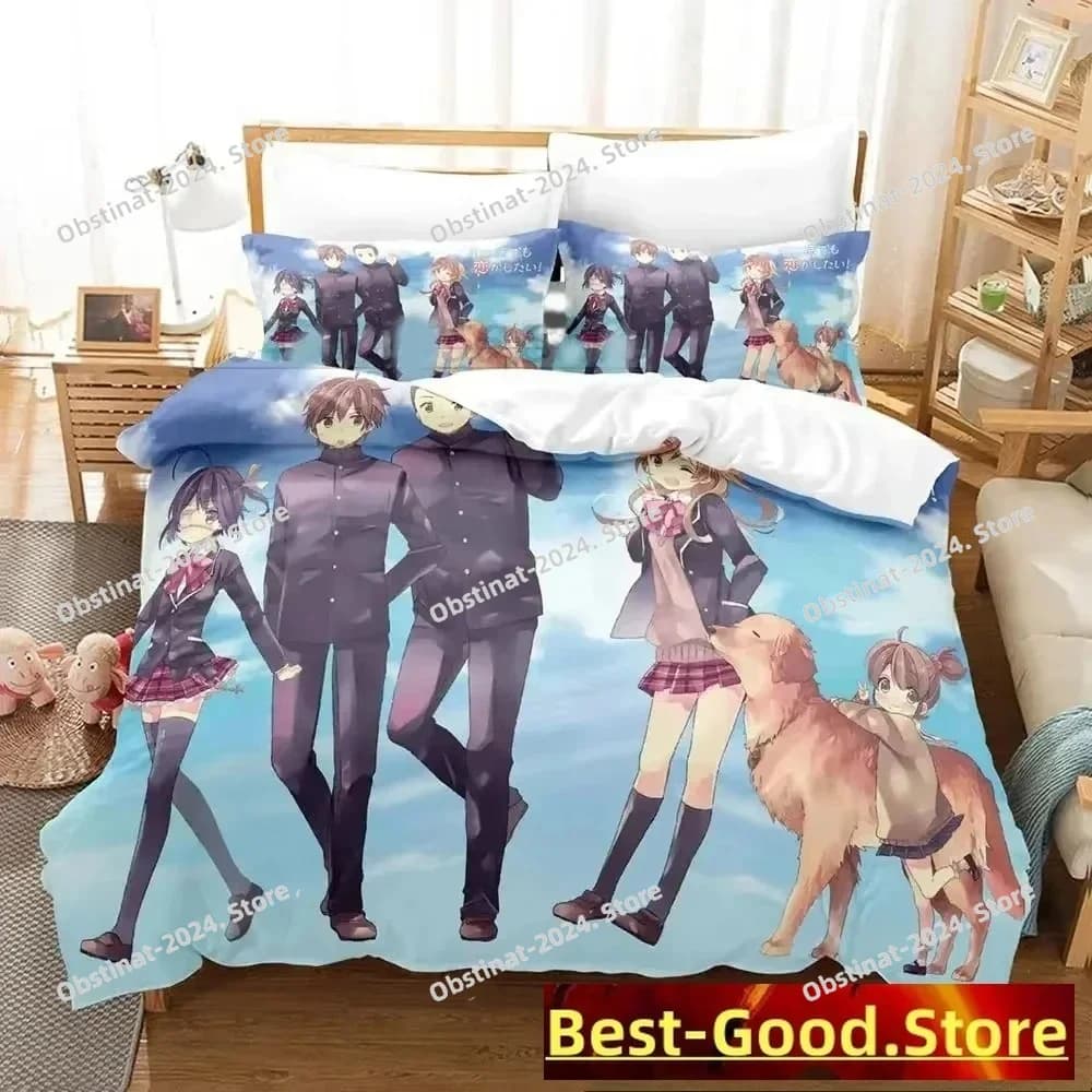 Set biancheria da letto Love, Chunibyo e altre delusioni Set letto stampato Copripiumino Lenzuolo Federa Copripiumino morbido Completo Queen King Size