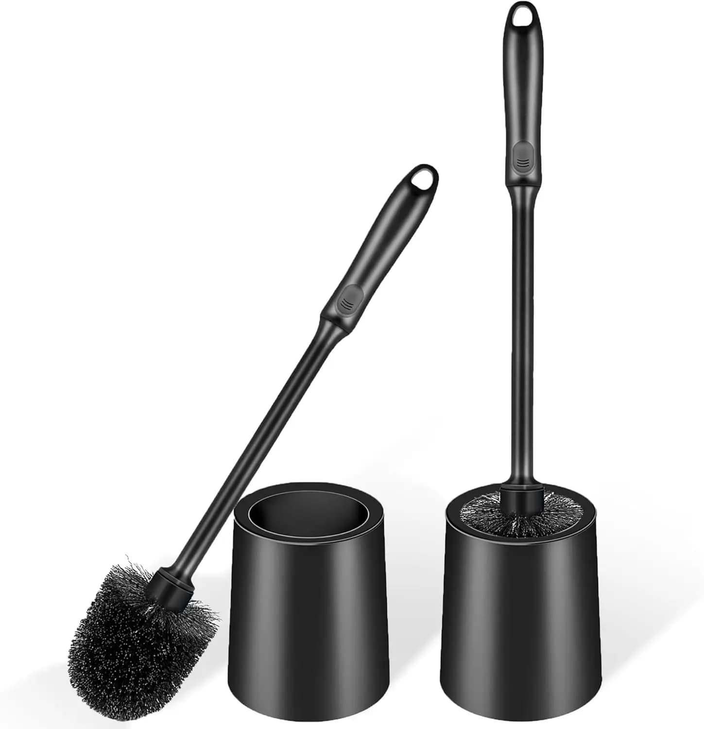 Set di 2 Spazzole per WC, Manico Lungo con Impugnatura Antiscivolo, Setole in Nylon per Pulizia Profonda del Bagno, Nero
