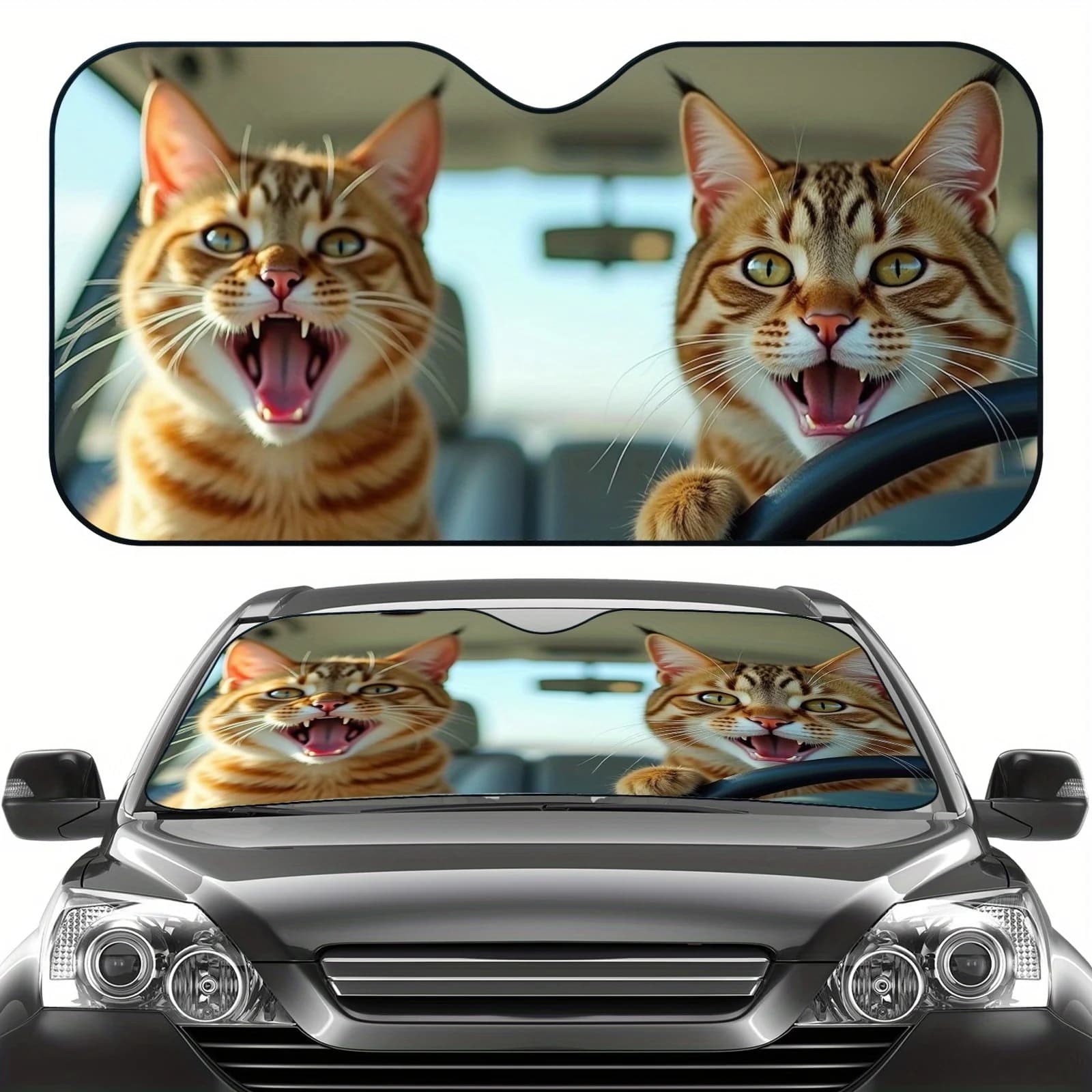 Protezione solare, 1 pezzo Visiera parasole per auto per parabrezza animale - Parasole pieghevole, Tema gatto che canta, Protezione UV e raffreddamento interno,