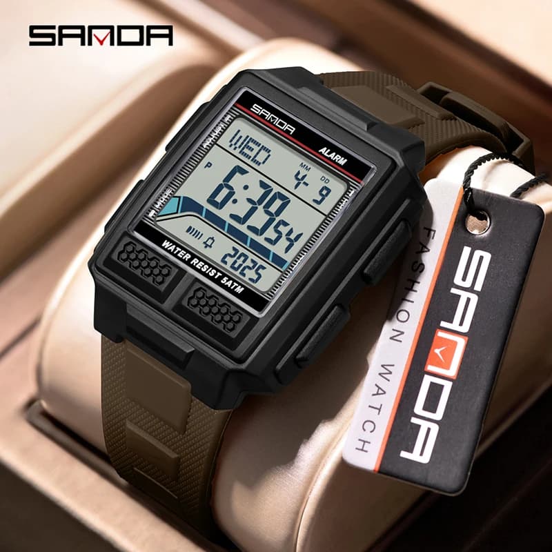 SANDA 2212 Orologio elettronico alla moda Sveglia Calendario luminoso Orologi digitali sportivi antiurto resistenti all'acqua per uomo