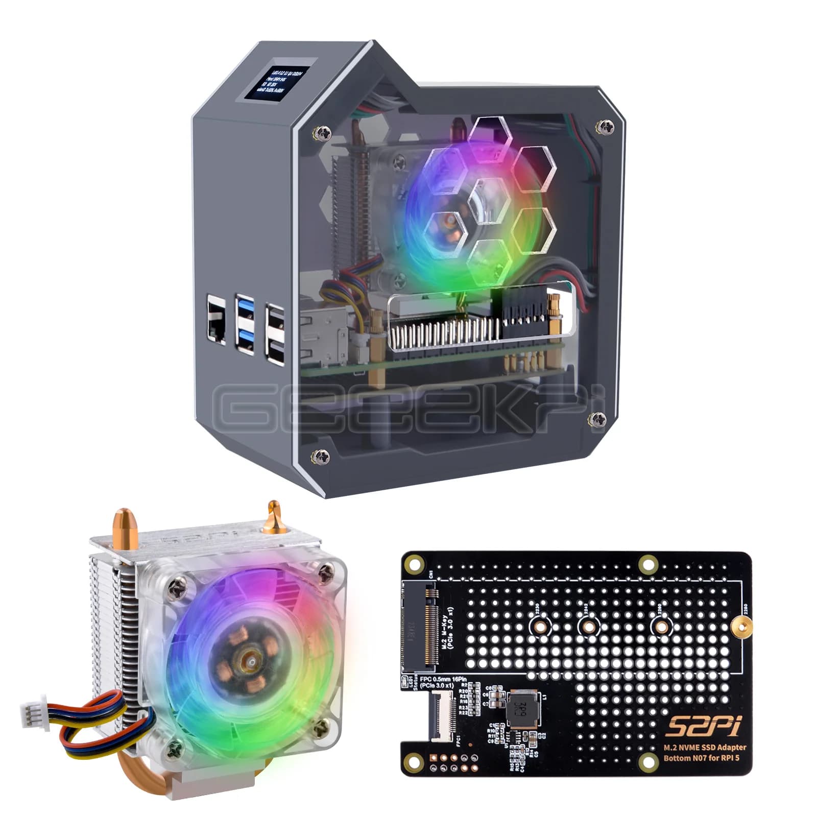 GeeekPi N07 Minitower NVMe NAS Kit per Raspberry Pi 5 con Ice Tower Supporta M.2 NVMe SSD 2230, 2242, 2260, 2280