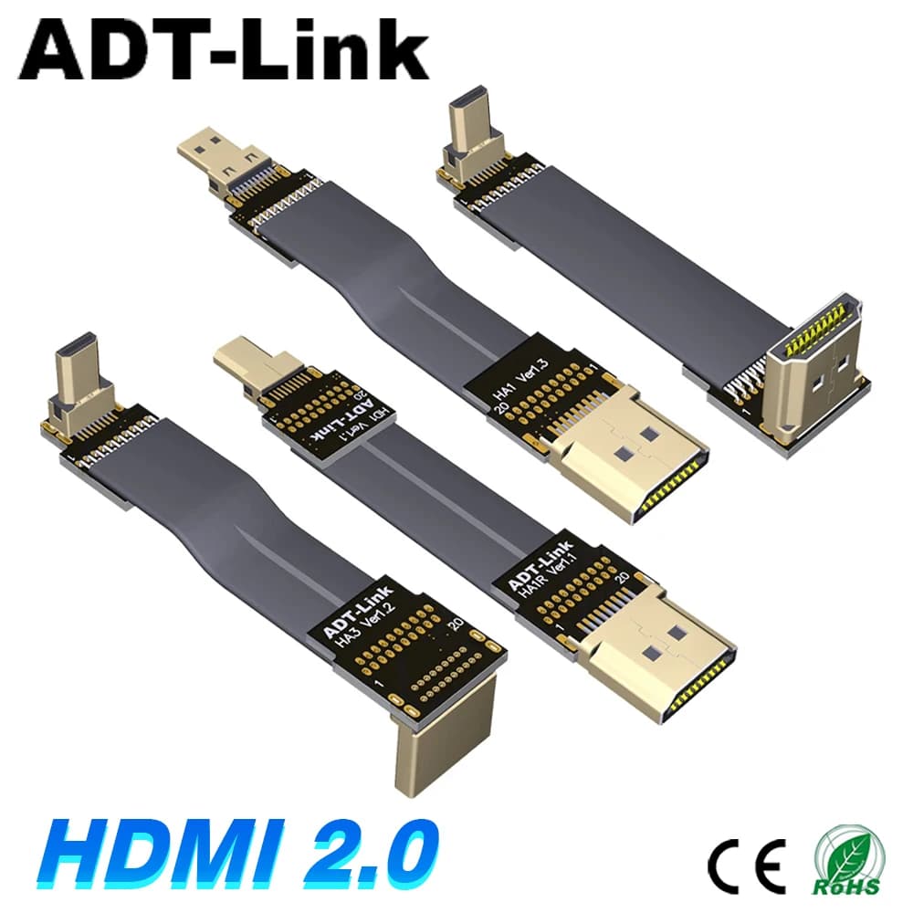 Cavo di prolunga HDMI ultra corto da micro maschio a maschio ADT per fotocamere a schermo piatto Adattatore sottile per conversione aerea DJI Soft Row