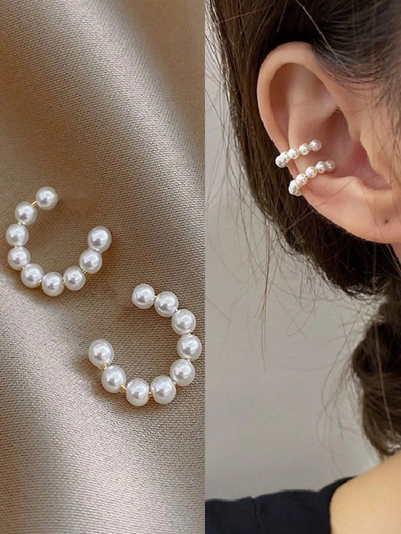 Faux Pearl Clip-On Earrings C-Shaped Minimalist Fashion Jewelry For Women Daily Wear
