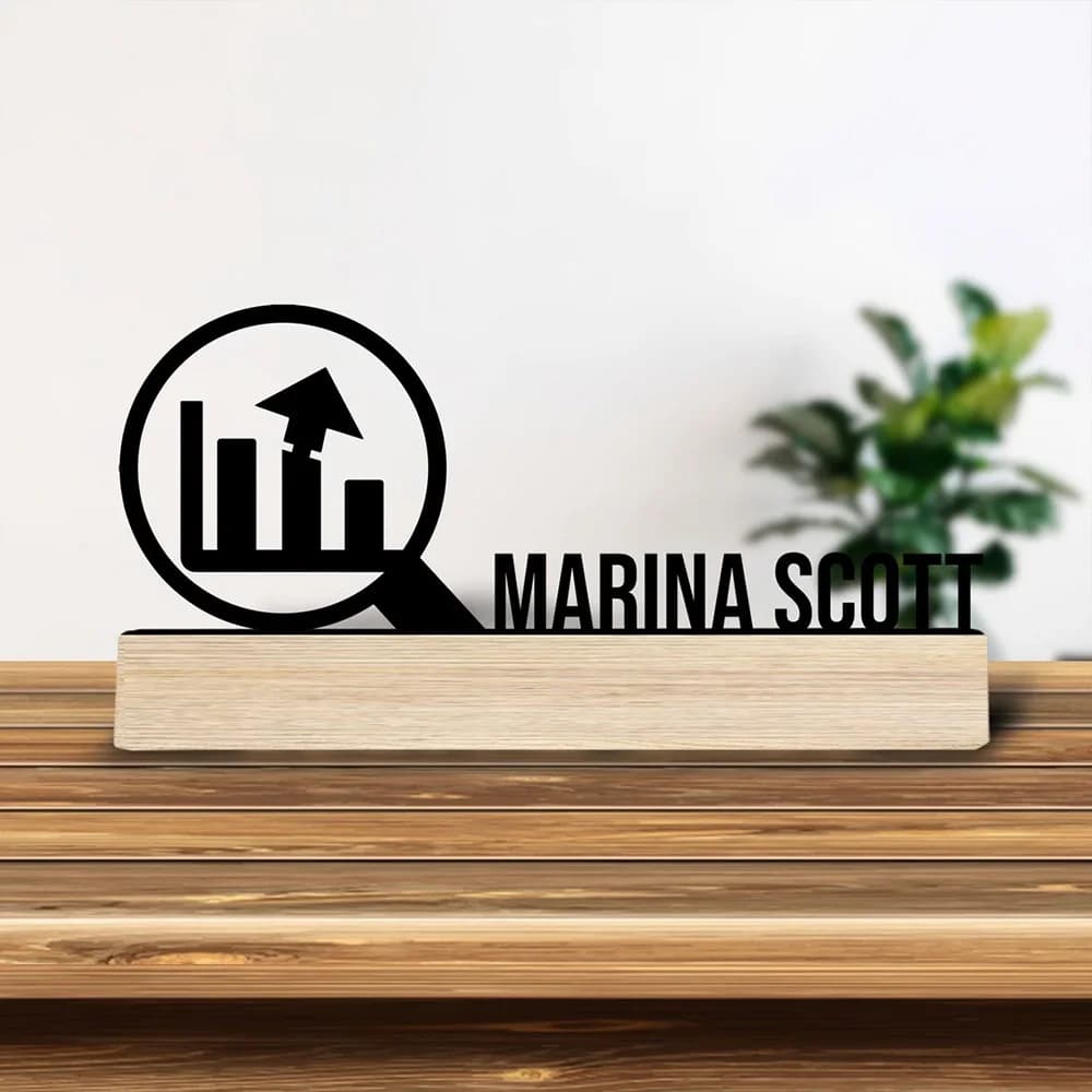 1pc Personalized Metal Artwork Customizable Name Equipped with Wooden Base Housewarming Gift,Metal Ornament Decoration