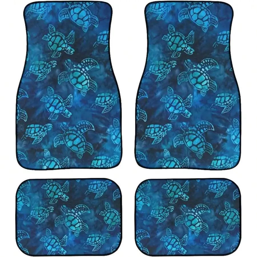 Sea Turtle Car Floor Mats 4pcs Watercolor Blue Nautical Coastal Universal Vehicle Front Rear Rugs