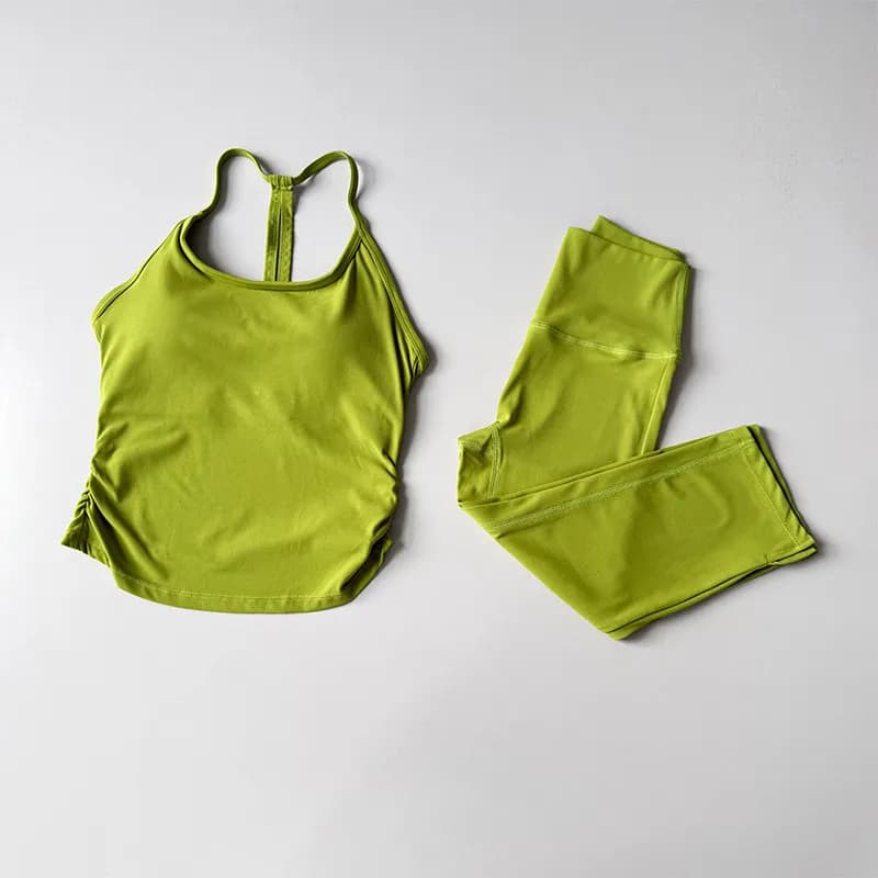 Set Yoga 2 Pezzi Nude a Vita Alta Effetto Push-Up: Leggings Corti e Reggiseno Sportivo Anti-Shock per Allenamento