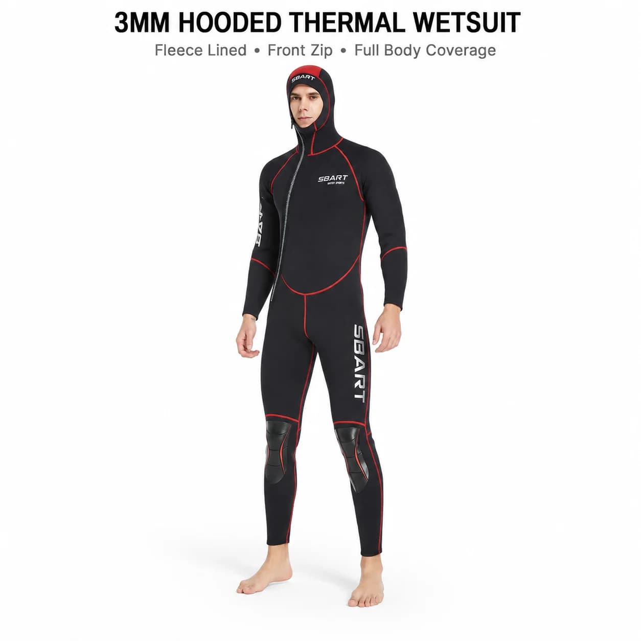SBART 3mm Neoprene Mute Single Piece Men's Hooded Hot Long Sleeves Cold-proof Sunscreen Surfing Swimming Snorkeling