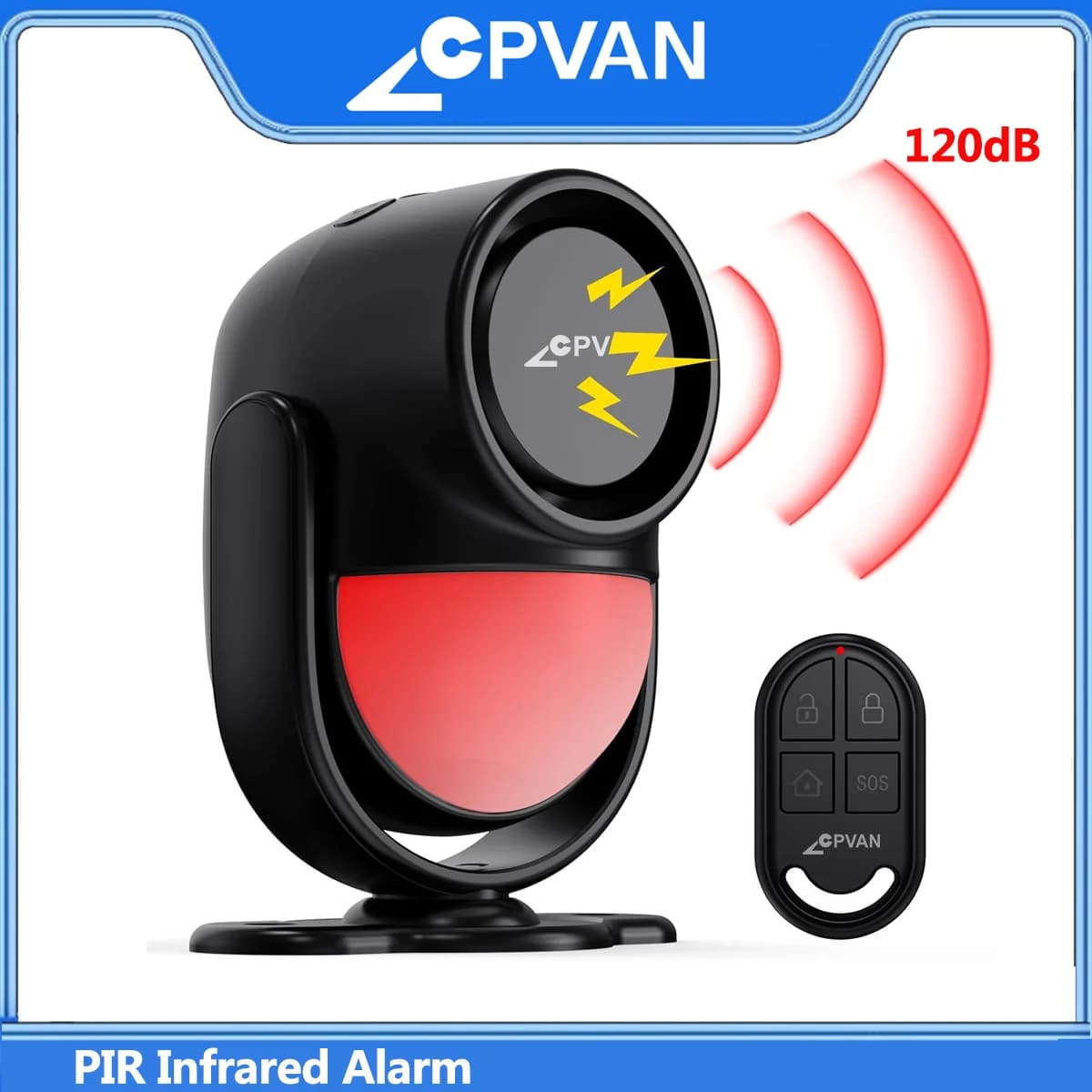 CPVAN PIR Rilevatore di movimento a infrarossi Allarme 120 decibel alto Allarme antifurto domestico Sensore di movimento con telecomando e sensore porta