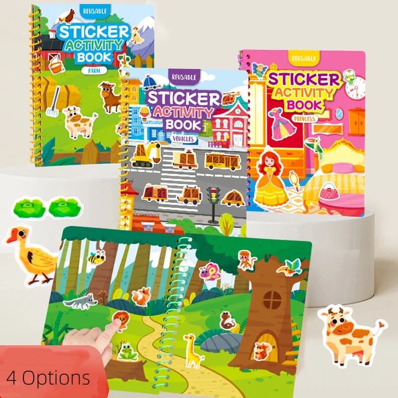 Libro di Adesivi Riutilizzabili per Bambini, Creativo con Temi Multipli, Adesivi Cartoon Portatili, Giocattolo Educativo Montessori Fai-da-Te