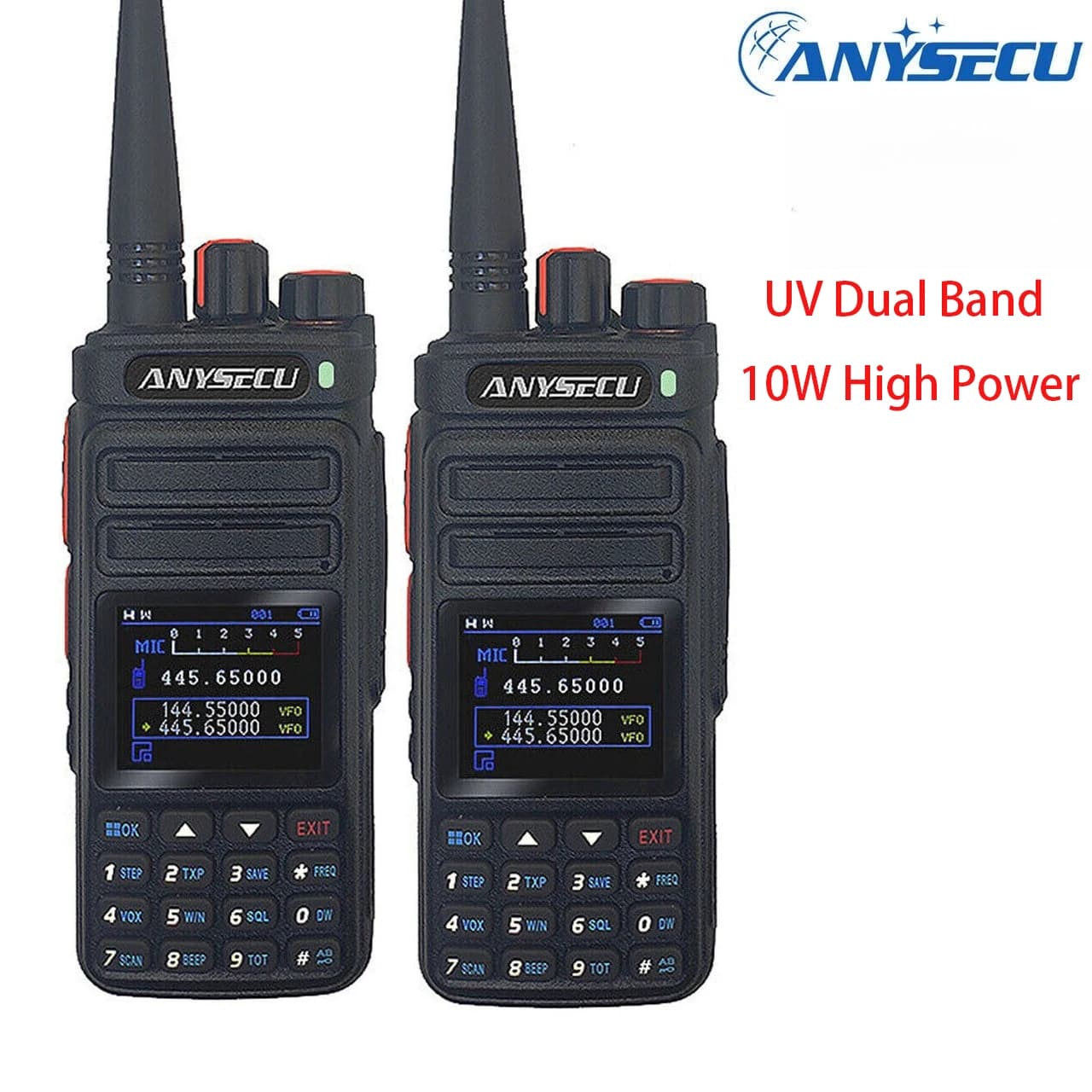 Anysecu 2PCS UV Dual Band 10W Walkie Talkie ad alta potenza con funzione contatore di frequenza Corrispondenza di frequenza con una chiave