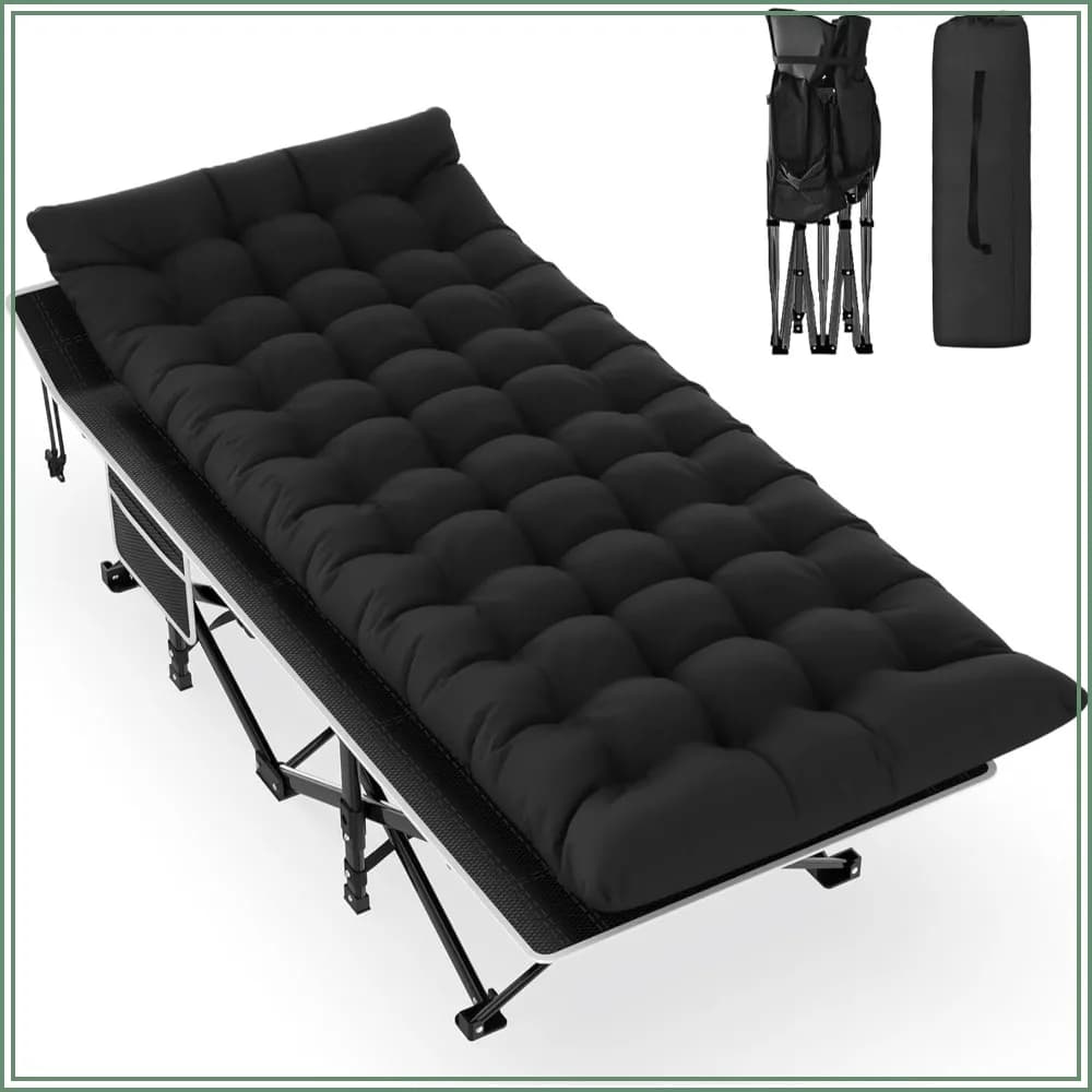 Folding Camping Cot for Adults, Portable Sleeping Cot with Carry Bag, 1200D Oxford, Support 500lbs, Black