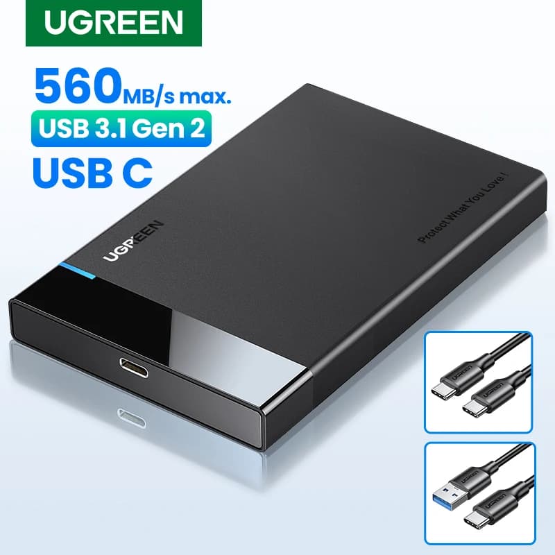 Custodia per HDD UGREEN custodia per disco rigido da 2.5 ''SATA a USB 3.0 per SSD Disk HDD Box USB C 3.1 Gen 2 custodia per HDD esterno HD